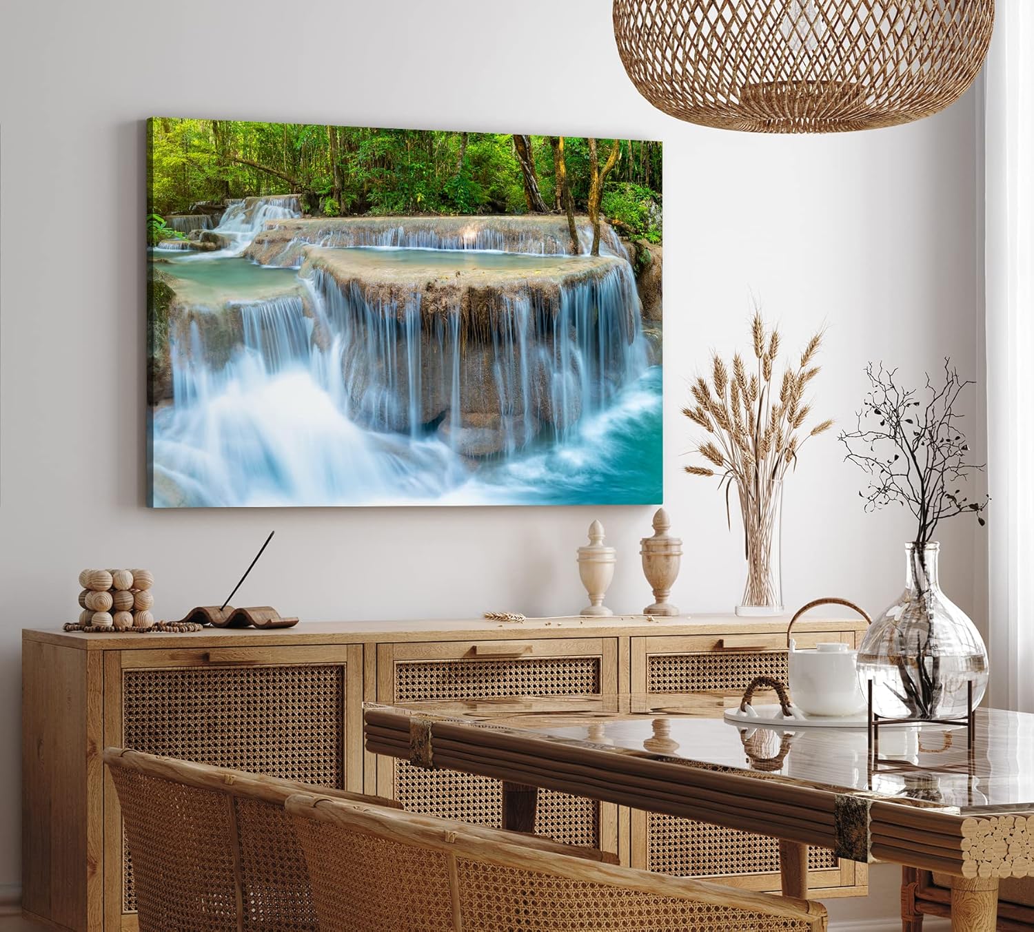 Paul Sinus Wandbild 120x80cm Erawan Falls Thailand Wasserfälle im Dschungel Natur