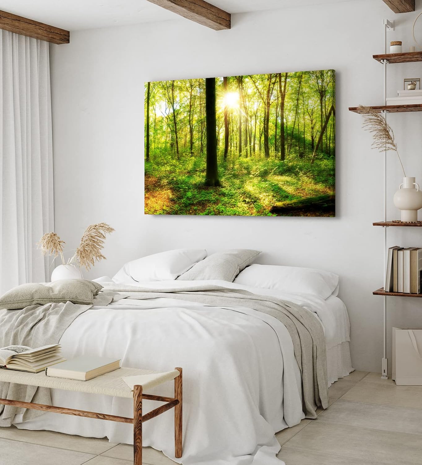 Paul Sinus Wandbild 120x80cm Wald Bäume Sonnenschein Grün Natur Sonnenstrahl