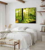Paul Sinus Wandbild 120x80cm Wald Bäume Sonnenschein Grün Natur Sonnenstrahl