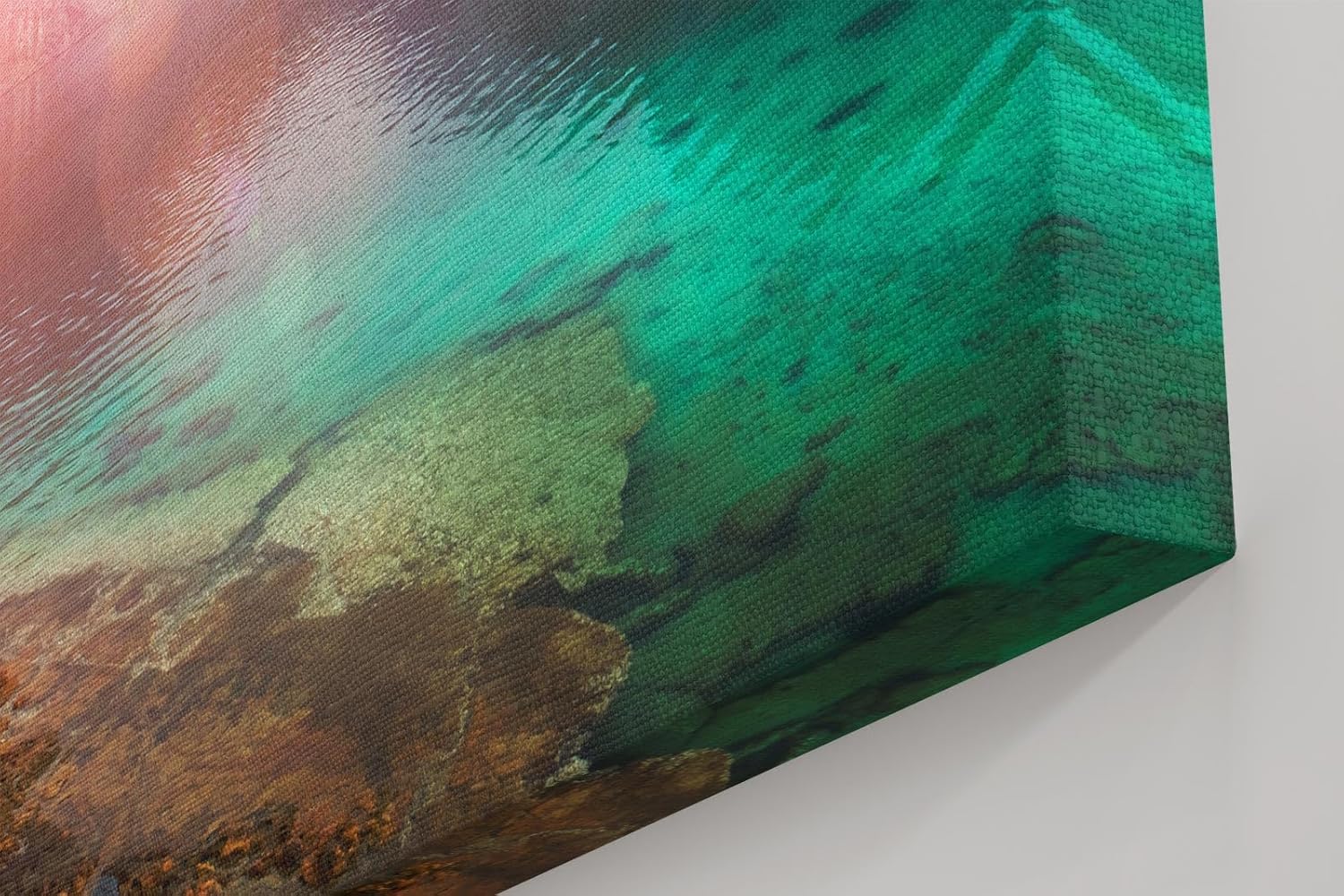 Sinus Art Wandbild 120x80cm Faszinierende Felslandschaft mit türkisfarbenem Wasser und warmem Lichtspiel