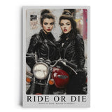 Paul Sinus Leinwandbild 60x90cm Leinwandbild Ride or Die – Ausdrucksstarke Rebellinnen in Lederjacken mit Vintage-Motorrad, urbaner Charme