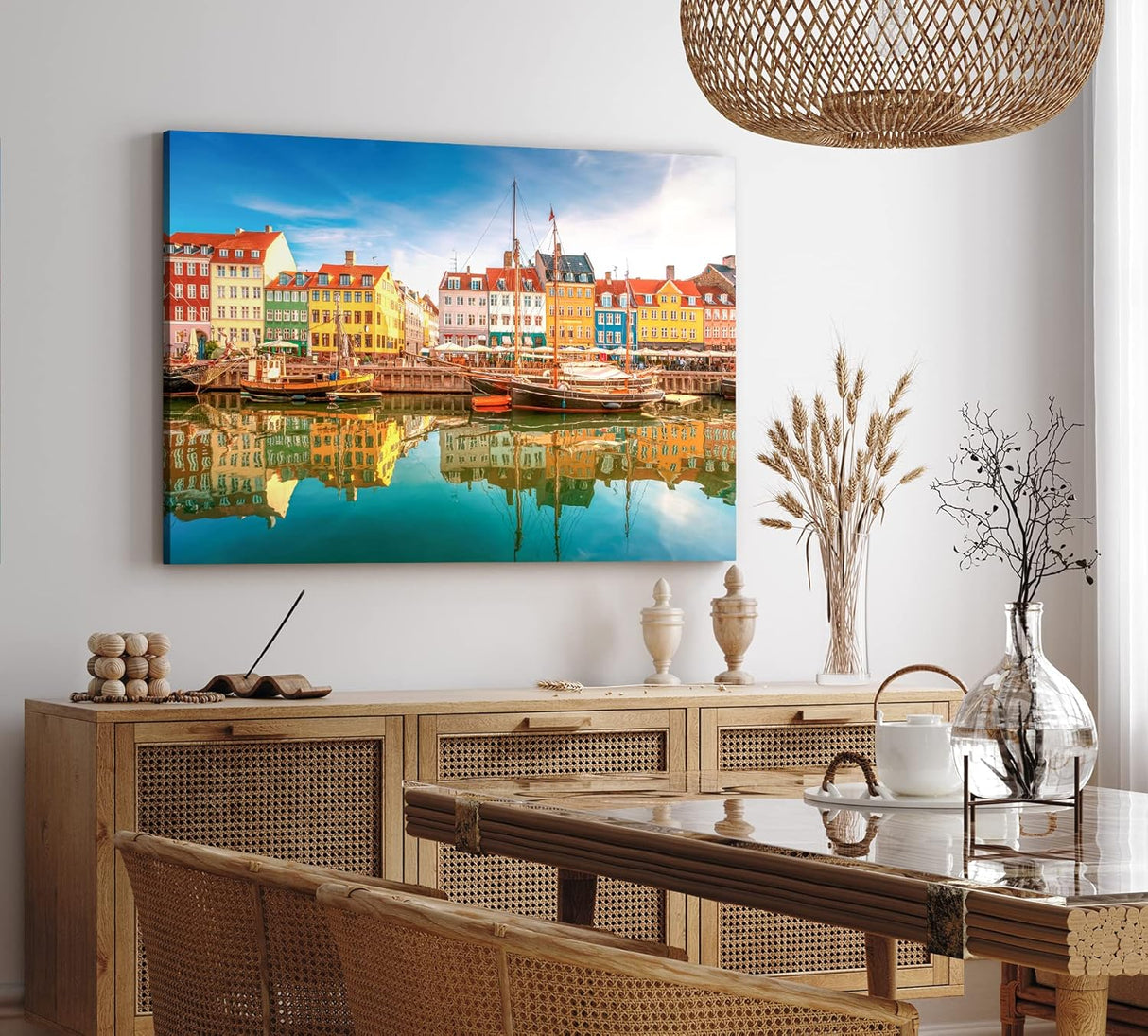 Paul Sinus Wandbild 120x80cm Kopenhagen Dänemark Boote bunte Häuser Promenade