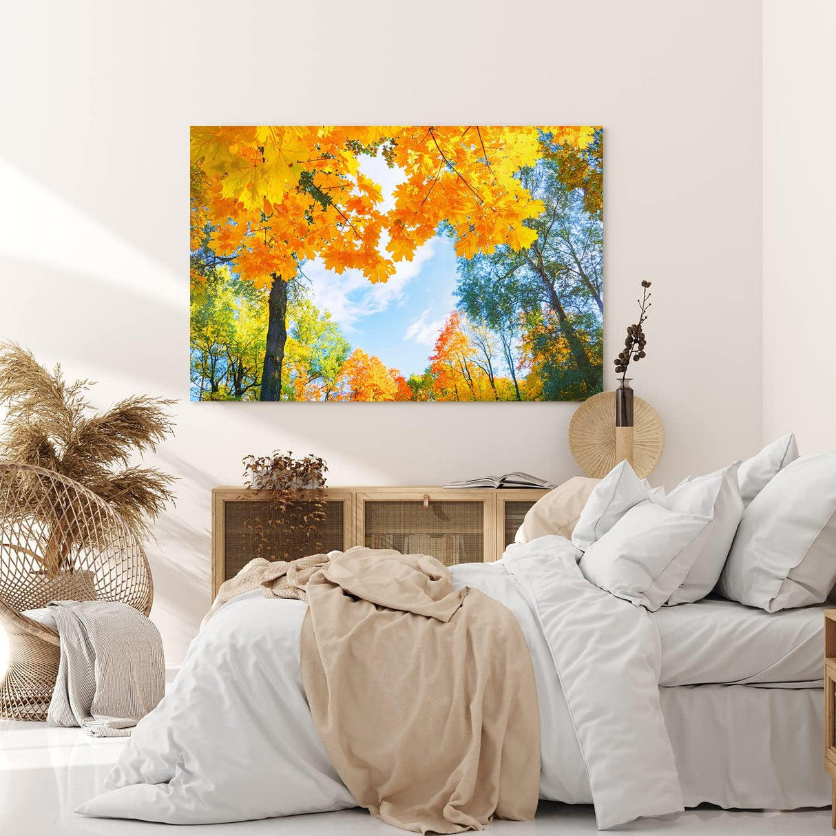 Paul Sinus Wandbild 120x80cm Herbstblätter Herbst blauer Himmel Baumkrone
