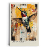 Paul Sinus Leinwandbild 60x90cm Leinwandbild Urban Flight – Farbenfroher Kolibri auf abstraktem Hintergrund, moderne Mixed-Media-Kunst