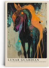 Paul Sinus Leinwandbild 60x90cm Lunare Wache – Mystisches Pferdeporträt mit galaktischen Strukturen und leuchtender Farbexplosion
