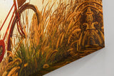 Sinus Art Wandbild 120x80cm Rotes Fahrrad im goldenen Gegenlicht einer Sommerwiese mit romantischem Flair