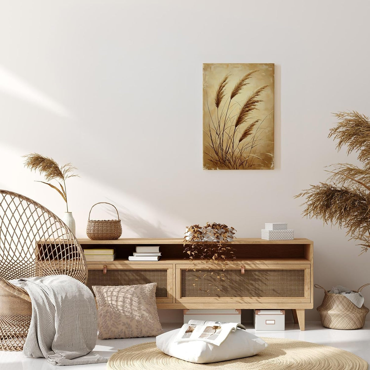 Paul Sinus 60x90cm Wandbild Pampasgras in Goldbeige – Stilvolle Naturkunst mit floraler Leichtigkeit Blume