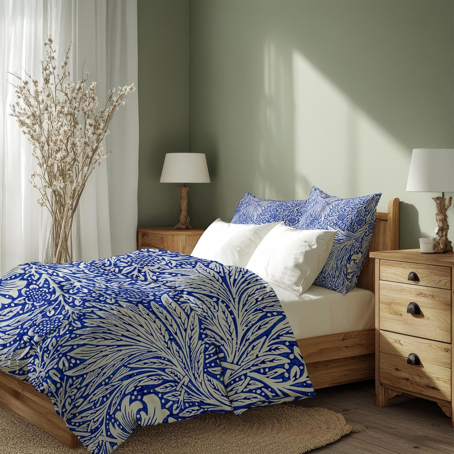 Sinus Art Bettwäsche 135x200 cm + 80x80 cm – florales Design in kräftigem Blau und Creme – Mikrofaser – weich, pflegeleicht & allergikerfreundlich