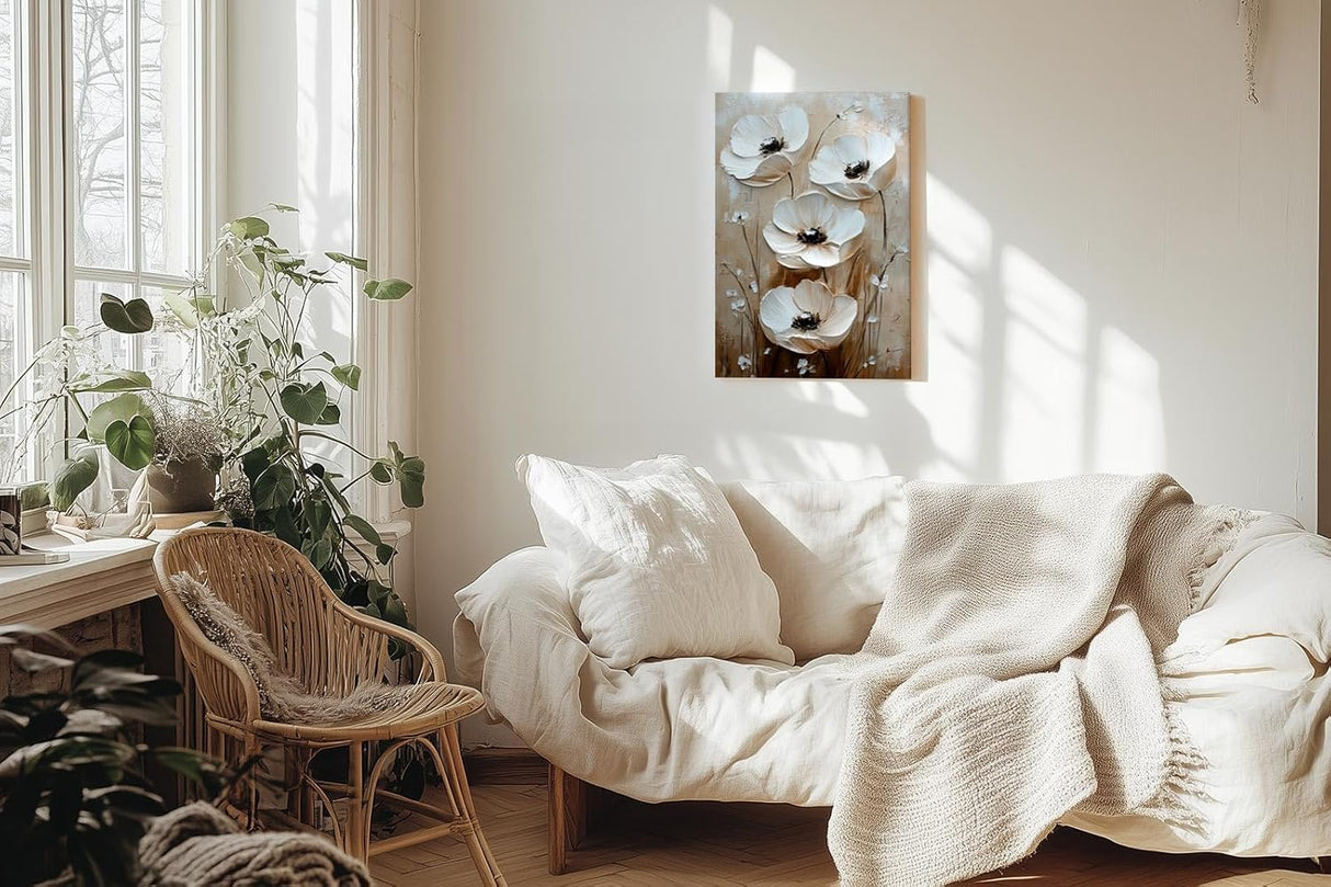 Paul Sinus 60x90cm Wandbild Blütenglanz in Beige – Stilvolle Wandkunst mit floraler Tiefe Blume