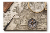 Sinus Art Wandbild 120x80cm Historische Weltkarte mit Lupe und Kompass – Symbol für Entdeckergeist und Zeitgeschichte