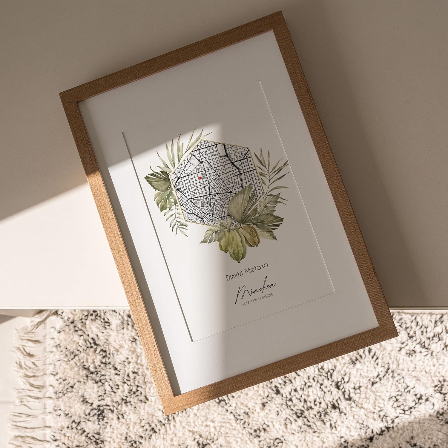 Paul Sinus Wandbild mit deinen GPS Koordinaten und Namen. 30cm x 42cm Holz Wechselrahmen mit Glas. Selbstgestaltet. (ohne Rahmen)