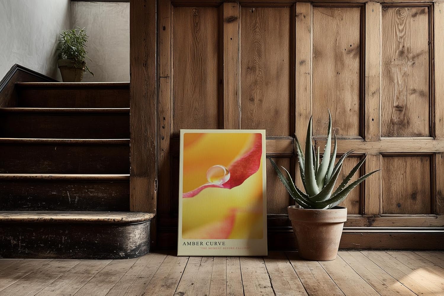Paul Sinus Kunstdruck 40x60cm Amber Curve Wassertropfen Blütenblatt Gelb Makro Nahaufnahme Detail