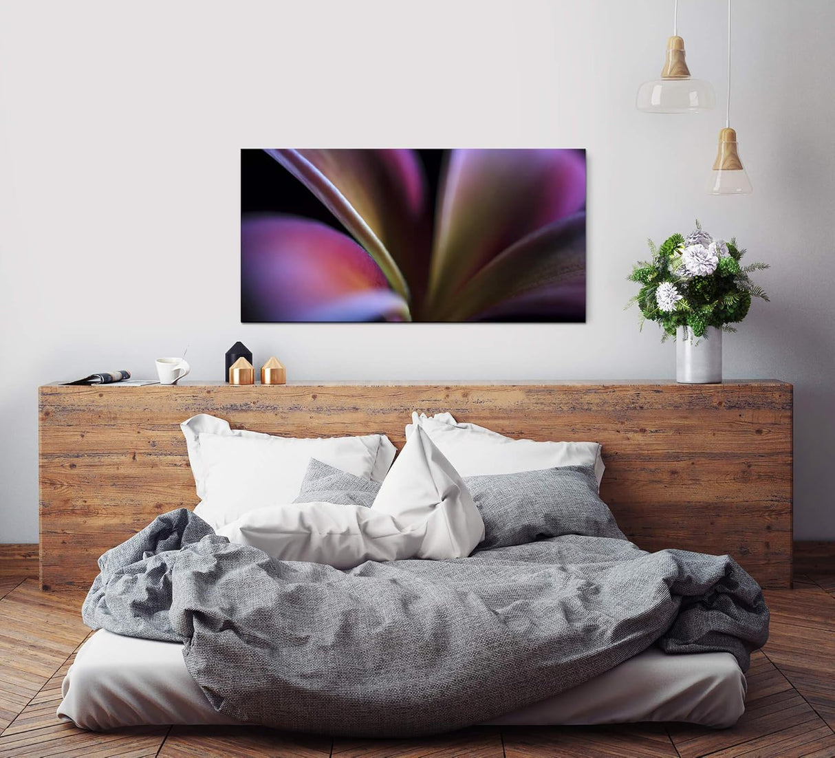 Pflanzen und Blumen ca. 130x70cm Wandbild inklusive Schattenfugenrahmen weiss - Panorama Leinwand Bild XXL Format Wandbilder Wohnzimmer Wohnung Deko Kunstdrucke