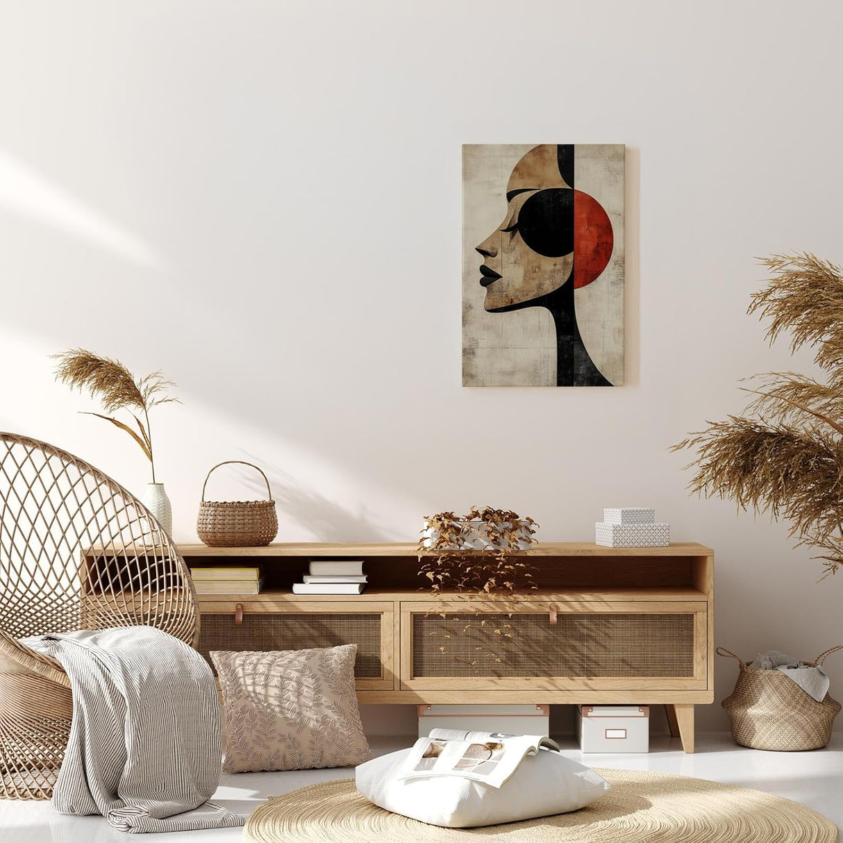 Paul Sinus 60x90cm Wandbild Red Harmony – Abstraktes Frauenprofil in kraftvoller Komposition auf Leinwand Holzrahmen
