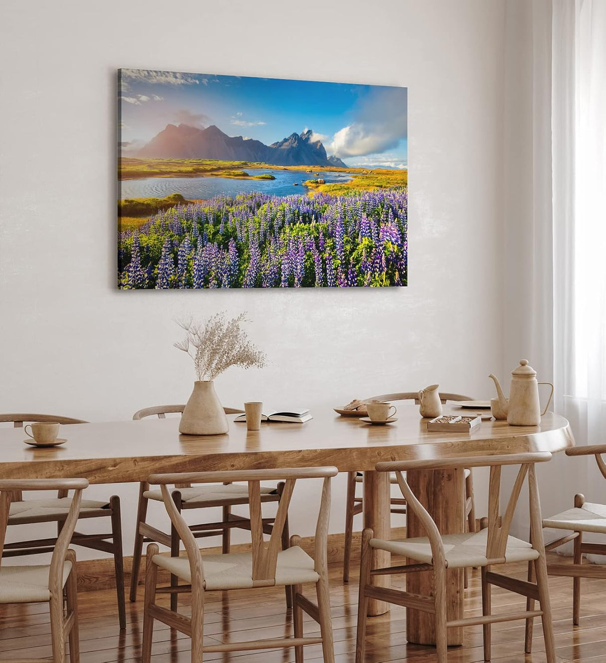 Paul Sinus Wandbild 120x80cm Stokksnes Inland Berge Landschaft Blumen See Natur