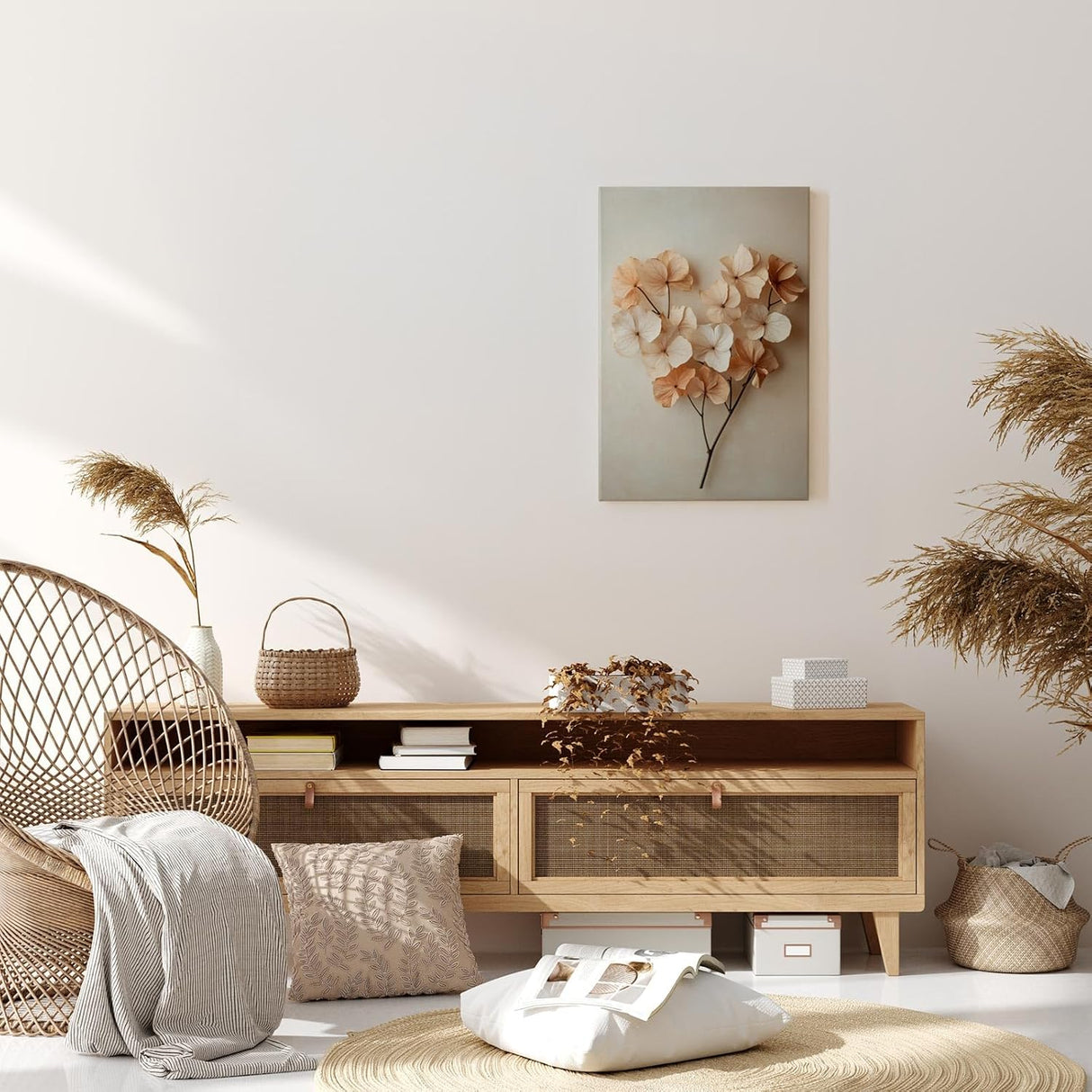 Paul Sinus 60x90cm Wandbild Herz der Natur – Zarte Blattpoesie in Beige als florales Kunstwerk Blume