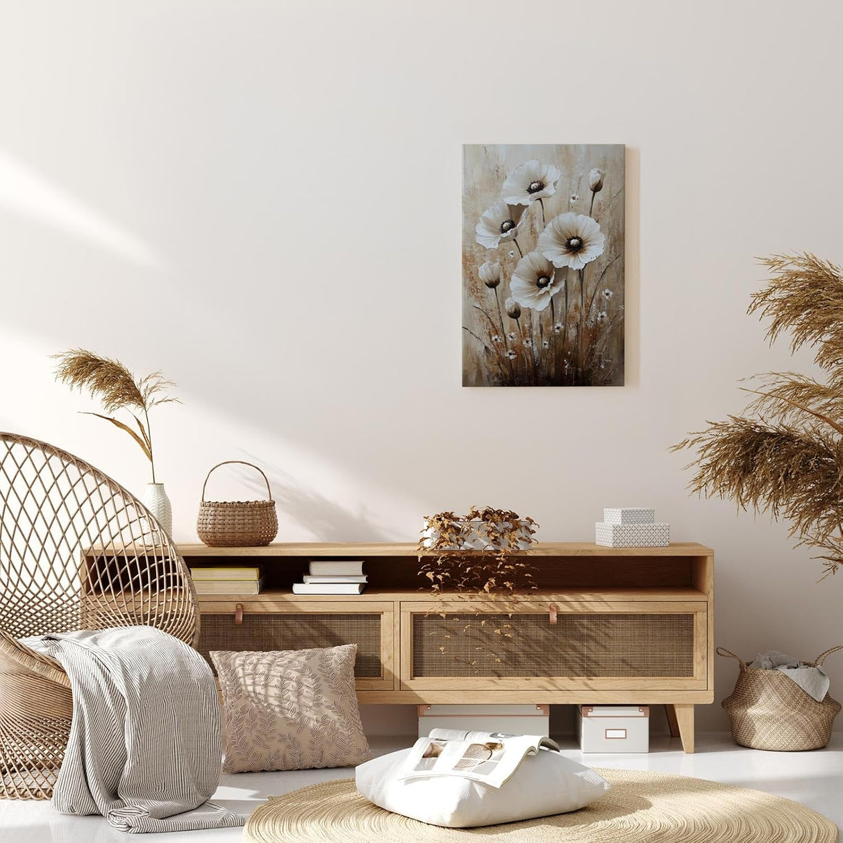 Paul Sinus 60x90cm Wandbild Blütenfeld in Beige – Kraftvolle Naturkomposition mit stilvoller Blume