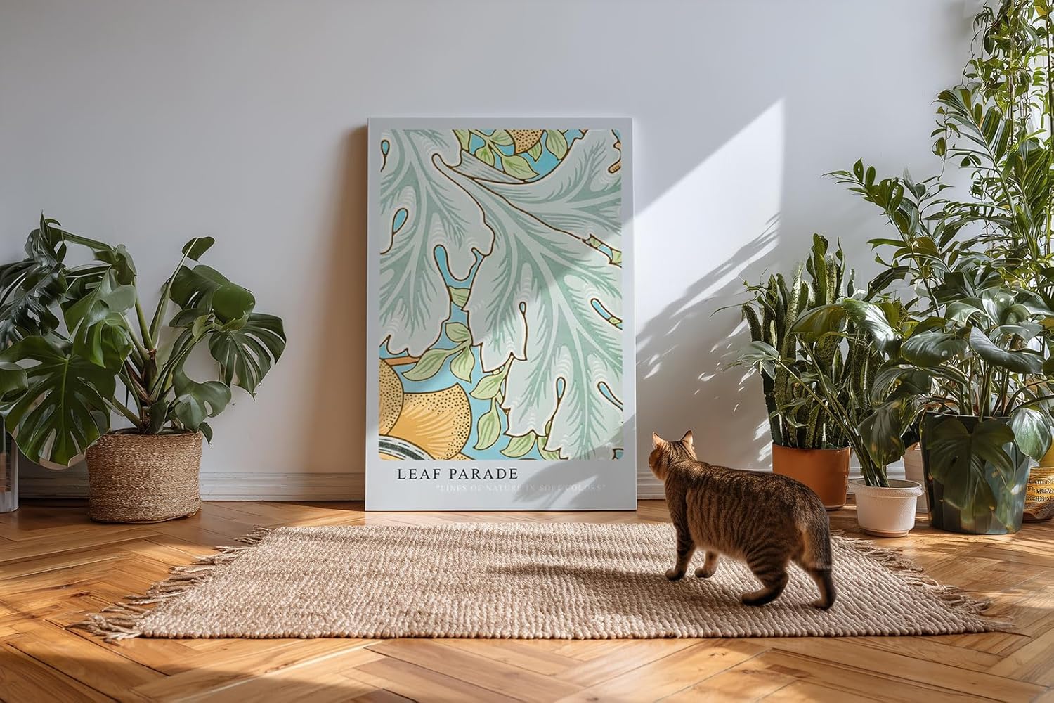 Paul Sinus Kunstdruck 40x60cm Leaf Parade zarte Blattformen in Pastelltönen auf stilvoller Leinwand