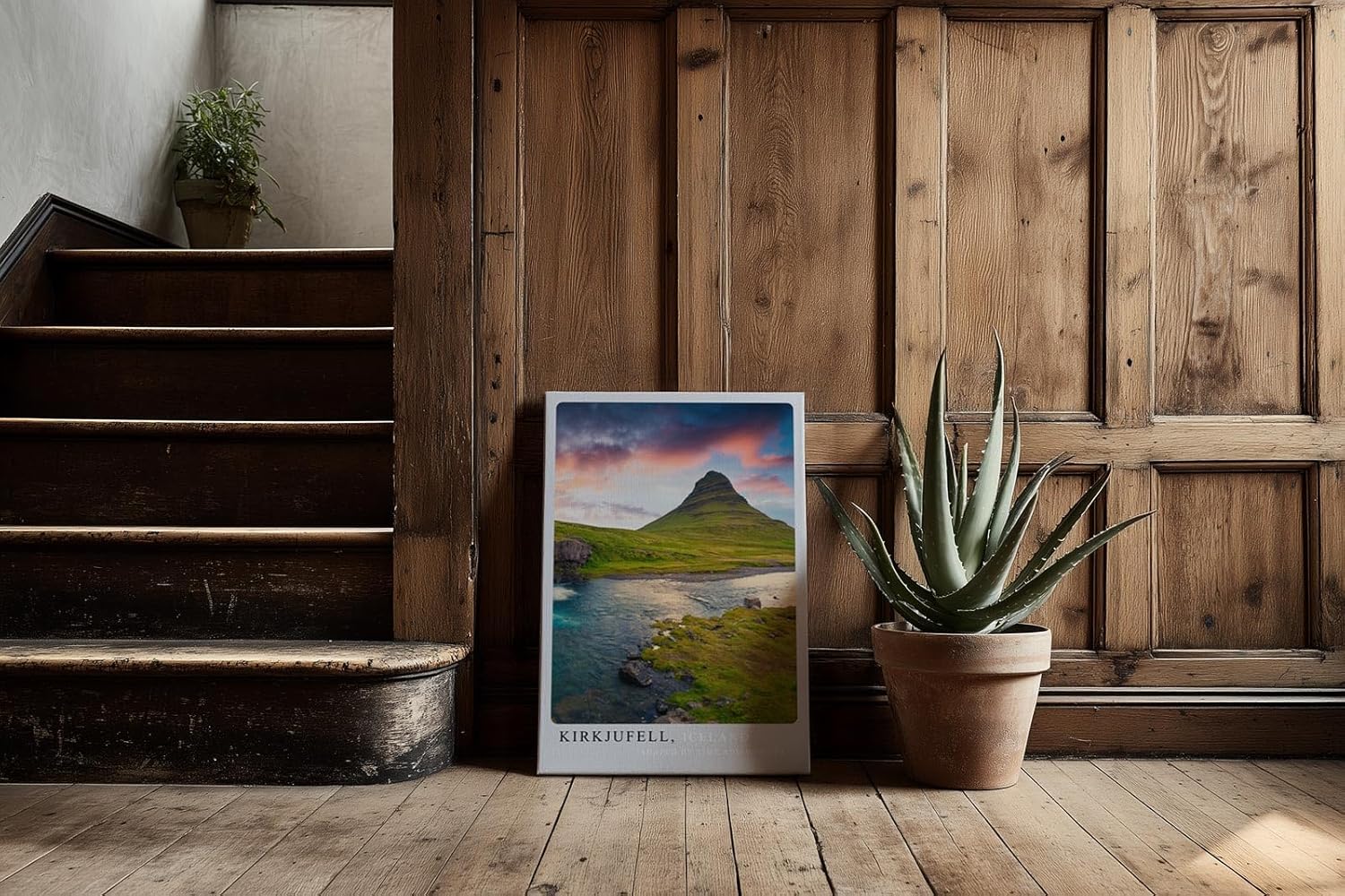 Paul Sinus Kunstdruck 40x60cm Kirkjufell – Magischer Berg im Licht Islands mit Flusslauf im Vordergrund