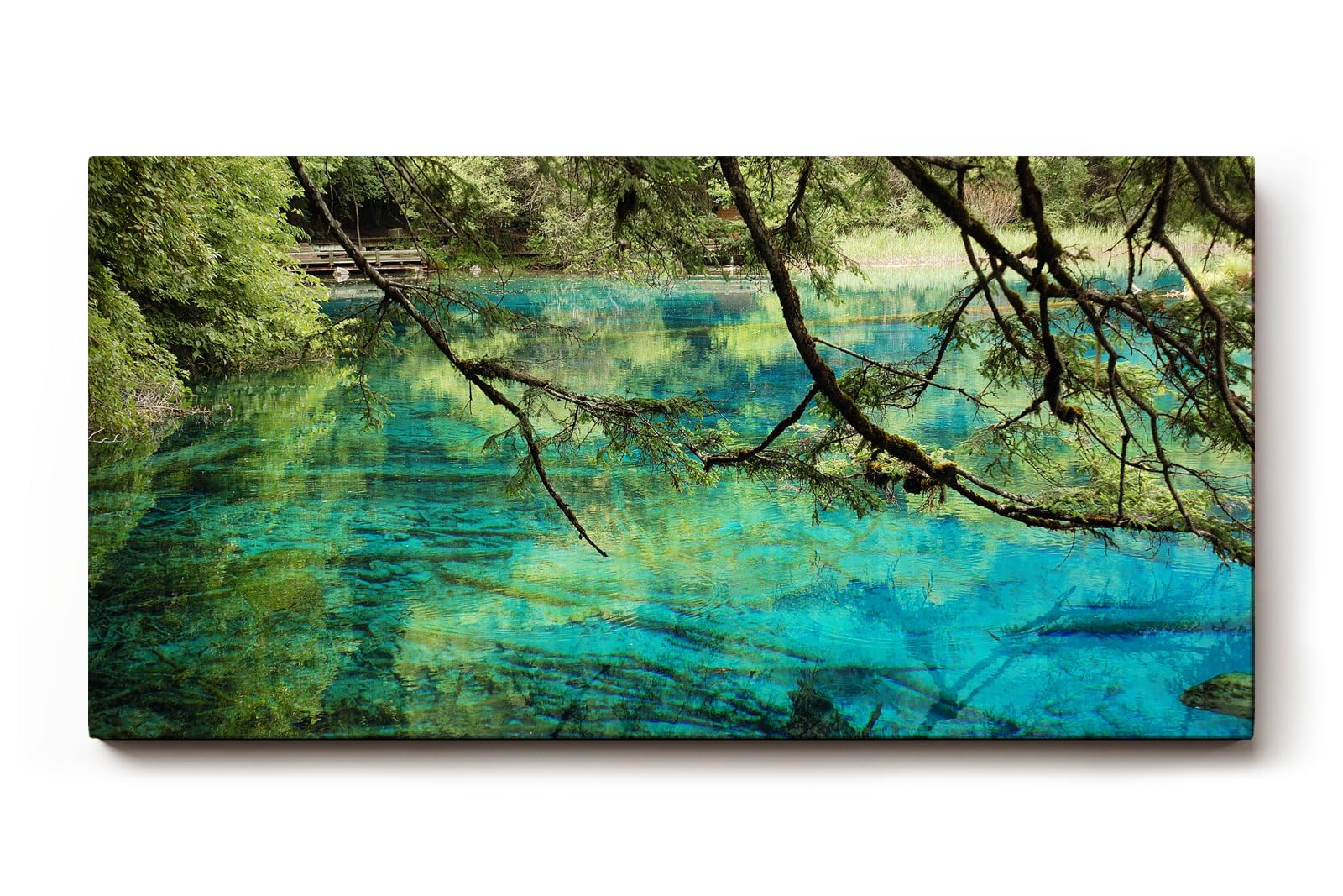 Sinus Art Wandbild 120x80cm Die Äste im Vordergrund und das klare Wasser erzeugen Tiefe und beruhigende Natürlichkeit