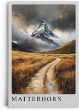 Paul Sinus Leinwandbild 60x90cm Matterhorn – Majestätische Berglandschaft mit dramatischem Himmel, goldenen Wiesen und mystischer Atmosphäre