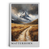 Paul Sinus Leinwandbild 60x90cm Matterhorn – Majestätische Berglandschaft mit dramatischem Himmel, goldenen Wiesen und mystischer Atmosphäre