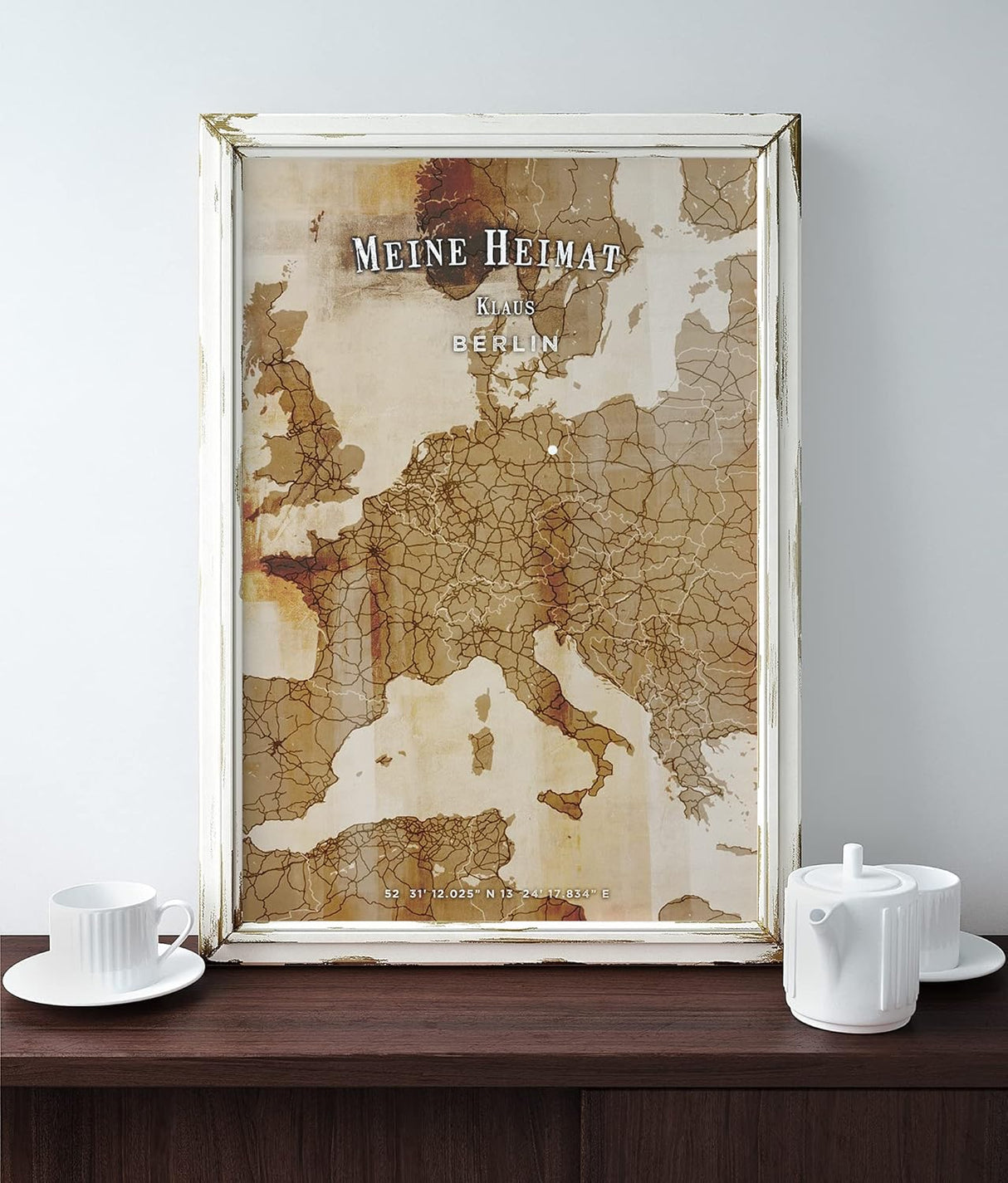 Paul Sinus personalisierter Bilderrahmen mit deinen GPS Koordinaten und Namen. 30cm x 42cm Holz Wechselrahmen mit Glas und Passepartout. Landkarte Heimat. (ohne Rahmen)