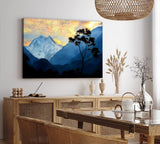 Paul Sinus Wandbild 120x80cm Einsamer Baum Himalaja Berg Berggipfel Schneegipfel Blau