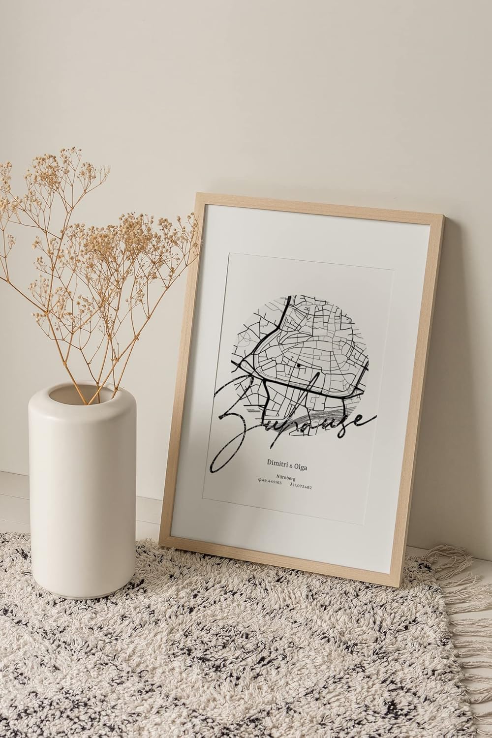 Paul Sinus Bilderrahmen personalisierter Stadtplan mit deinen GPS Koordinaten und Namen. 30cm x 42cm Holz Wechselrahmen mit Glas und Passepartout. Moderne Geschenkidee zum Geburtstag (ohne Rahmen)