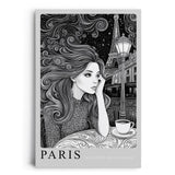 Paul Sinus Leinwandbild 40x60cm Paris Midnight Rendezvous Leinwandbild stilvolle Schwarz-Weiß-Kunst mit nachdenklicher Frau und Eiffelturm