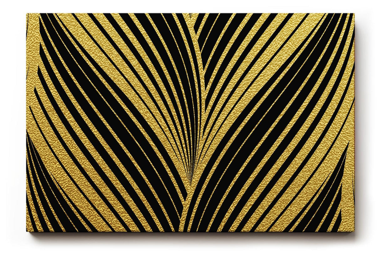 Sinus Art Wandbild 120x80cm Grafisches Muster in Schwarz und Gold – stilvolle Symmetrie mit Art-Déco-Flair