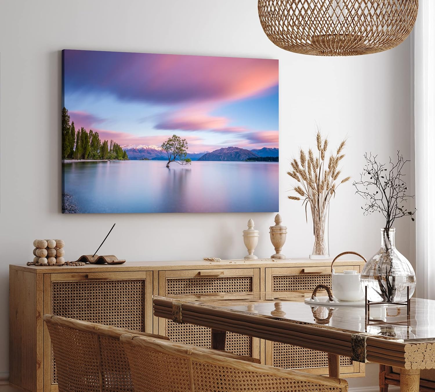 Paul Sinus Wandbild 120x80cm Einsamer Baum im See Berge Schneegipfel Natur