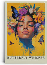 Paul Sinus Leinwandbild 60x90cm Leinwandbild Schmetterlingsflüstern – Ausdrucksstarkes Porträt mit floralen Akzenten und Schmetterlingen