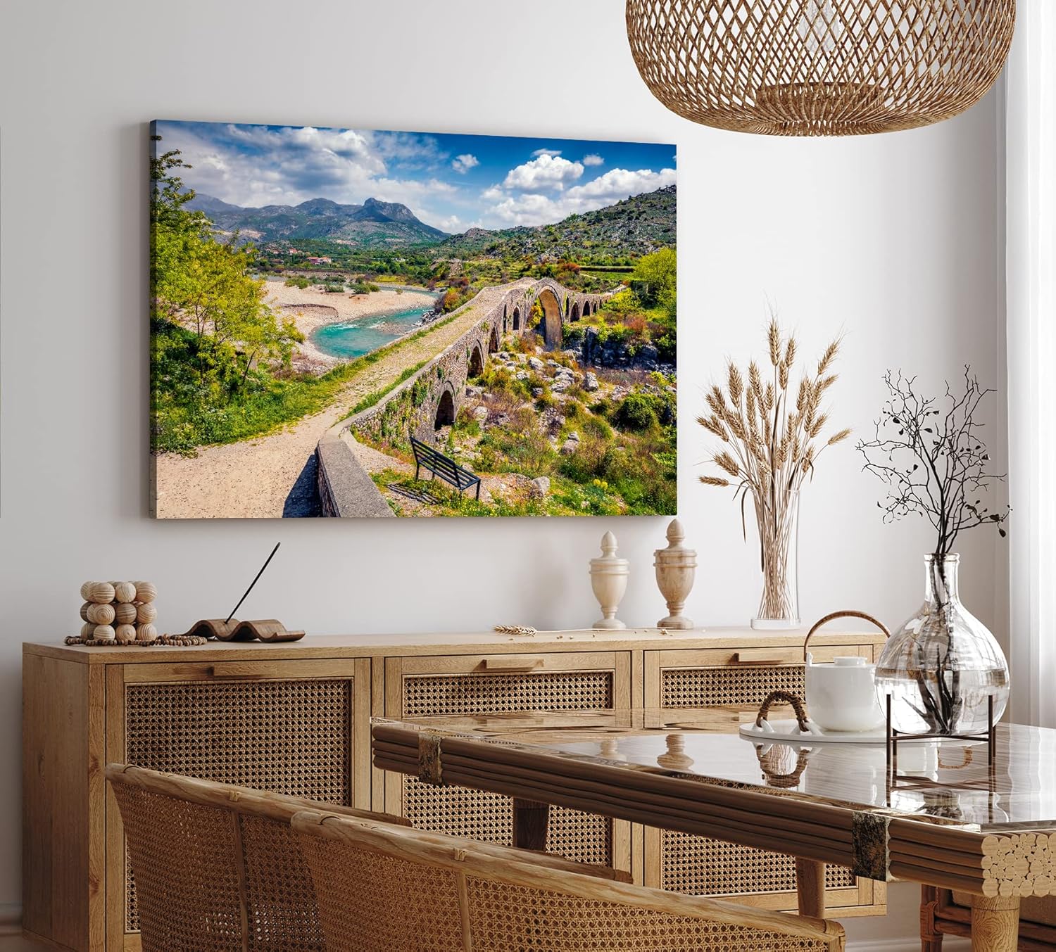 Paul Sinus Wandbild 120x80cm Alte Scheinbrücke Fluss Natur Berge Bergfluss