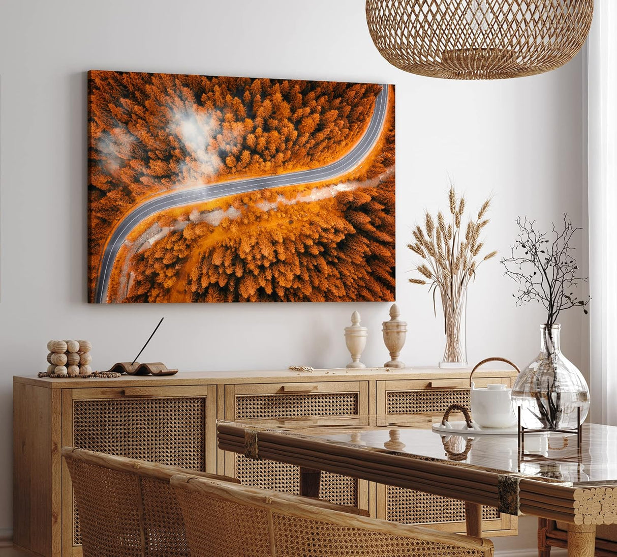 Paul Sinus Wandbild 120x80cm Luftaufnahme Wald Straße Bäume rot Herbst