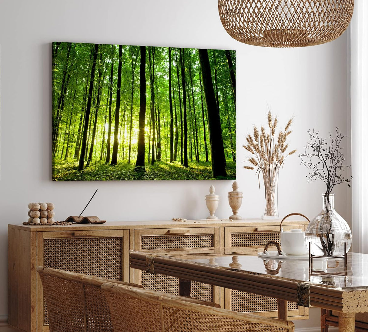 Paul Sinus Wandbild 120x80cm Wald Bäume Sonnenstrahlen Natur Sommer Grün