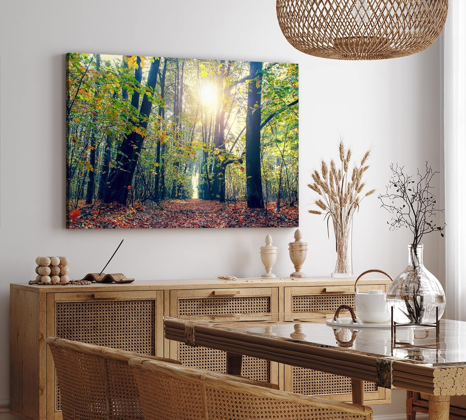 Wandbild 120x80cm Wald Bäume Baumkronen Sonnenschein Natur Grün