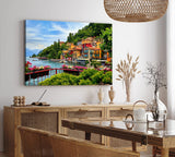 Paul Sinus Wandbild 120x80cm Comer See Italien Häuser Boote Berge Natur