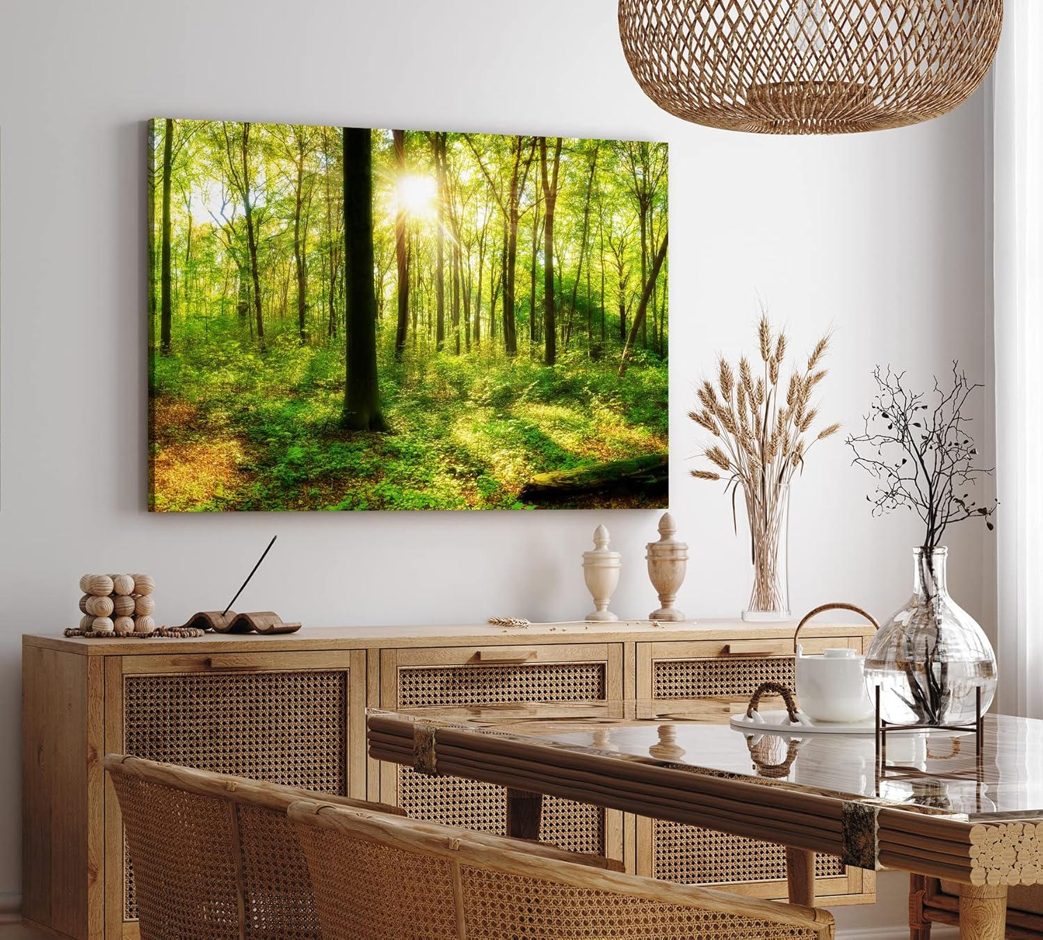 Paul Sinus Wandbild 120x80cm Wald Bäume Sonnenschein Grün Natur Sonnenstrahl