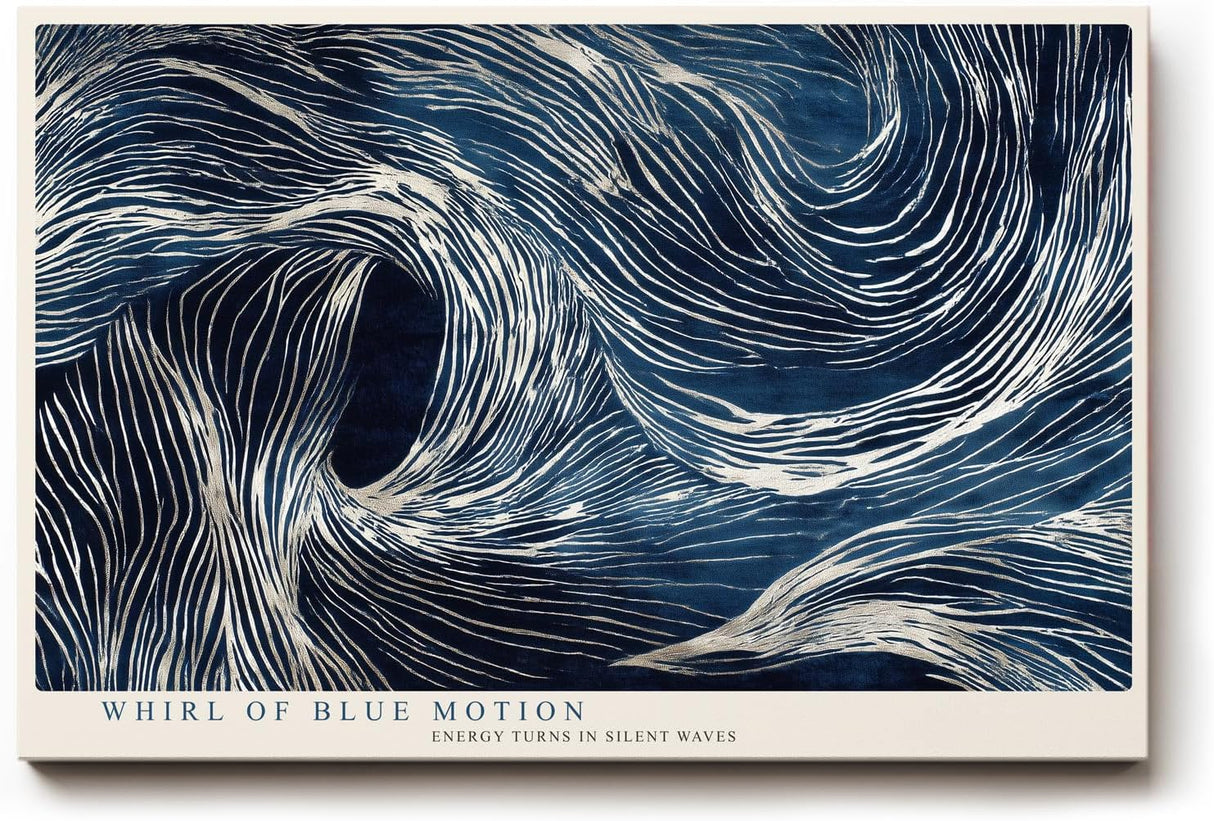 Paul Sinus Wandbild 120x80cm Abstrakte Blaue Wellen Kunst LeinWandbild 120x80cm Dynamische Linien Wanddekoration