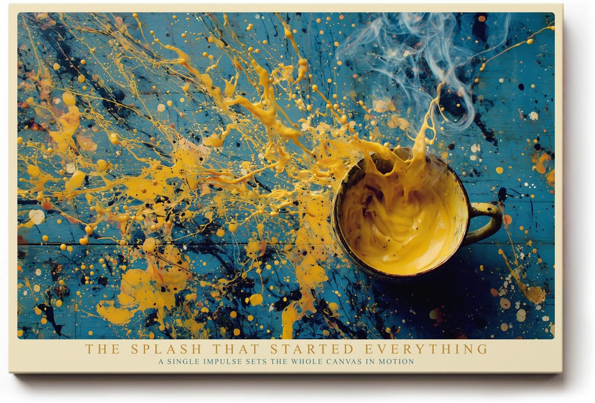 Paul Sinus Wandbild 120x80cm Abstrakte Farbexplosion Gelb Blau Moderne Kunst Kreative Farbspritzer Komposition