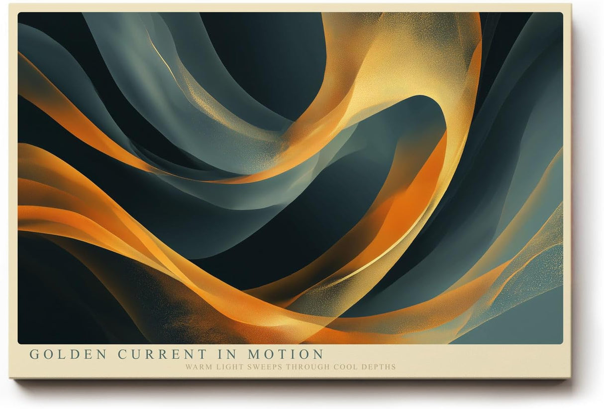 Paul Sinus Wandbild 120x80cm Abstrakte Goldene Wellen Moderne Kunst in Blau und Gold für Wohnzimmer Büro Schlafzimmer