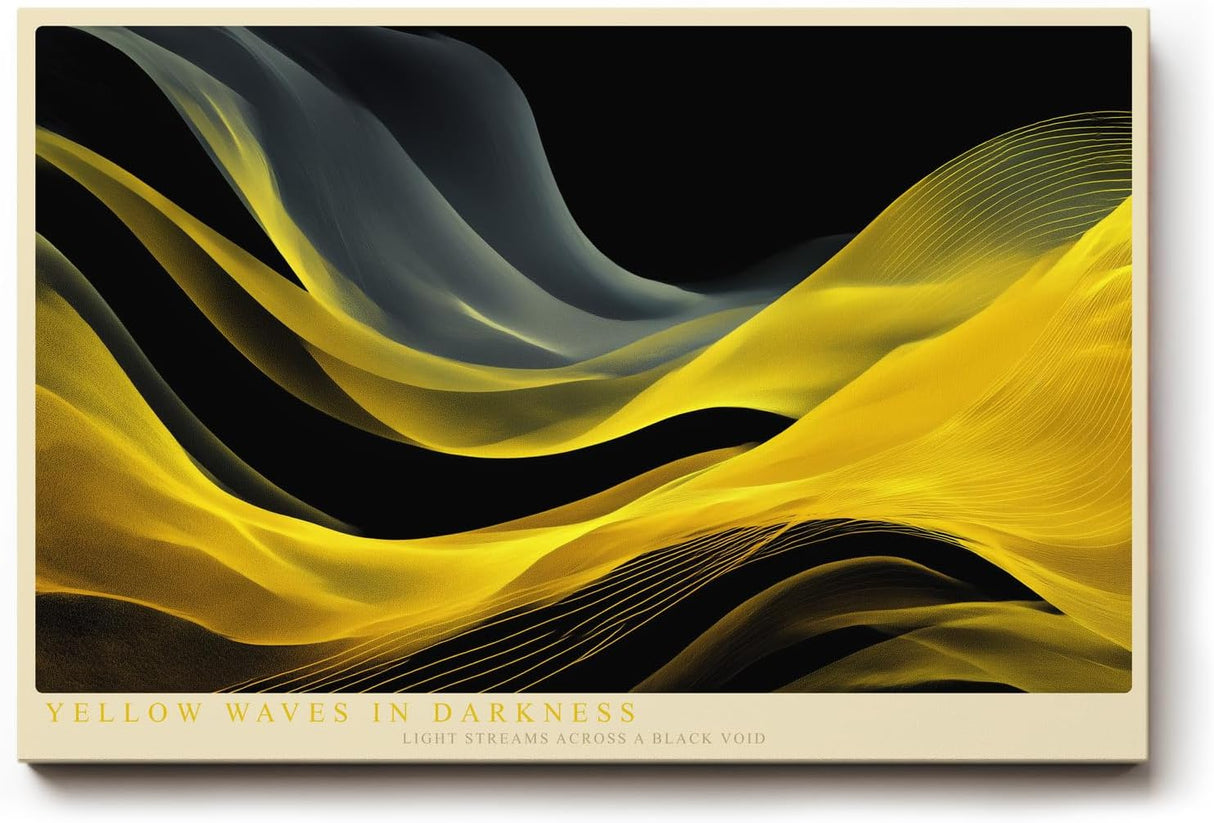 Paul Sinus Wandbild 120x80cm Abstrakte Goldene Wellen auf Schwarz Moderne Luxus Kunst für Wohnzimmer Büro Flur