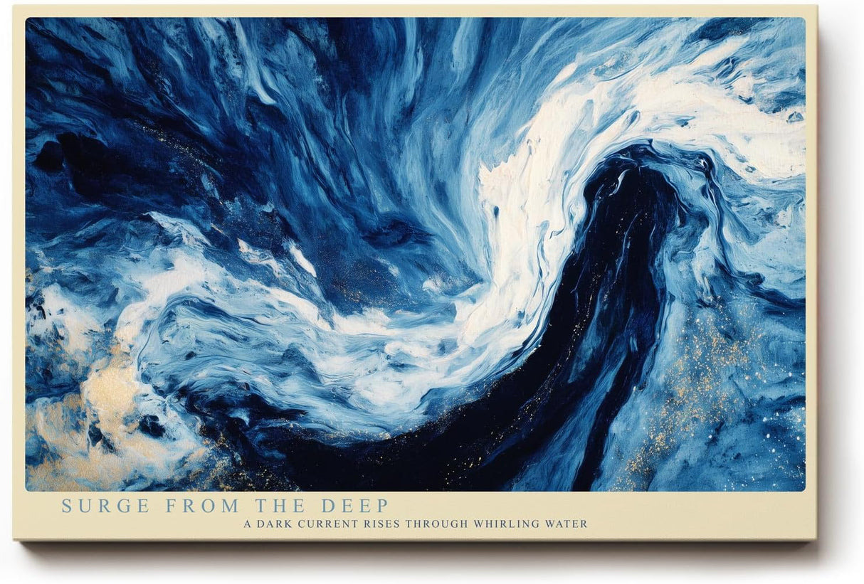 Paul Sinus Wandbild 120x80cm Abstrakte Meereswelle Blau Ozean Kunstmotiv Dynamische Wasserbewegung in moderner Malerei
