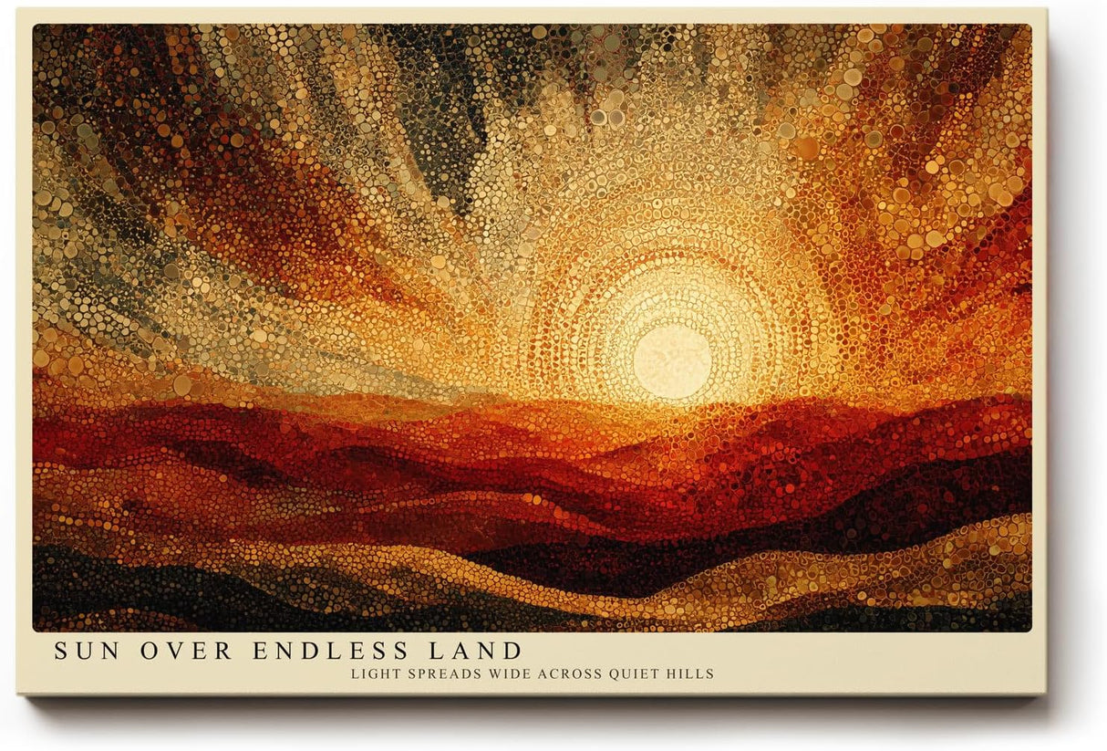 Paul Sinus Wandbild 120x80cm Abstrakte Sonnenlandschaft Kunst in Gold Orange und Rot Modernes Natur Design für Wohnzimmer Büro und Galerie