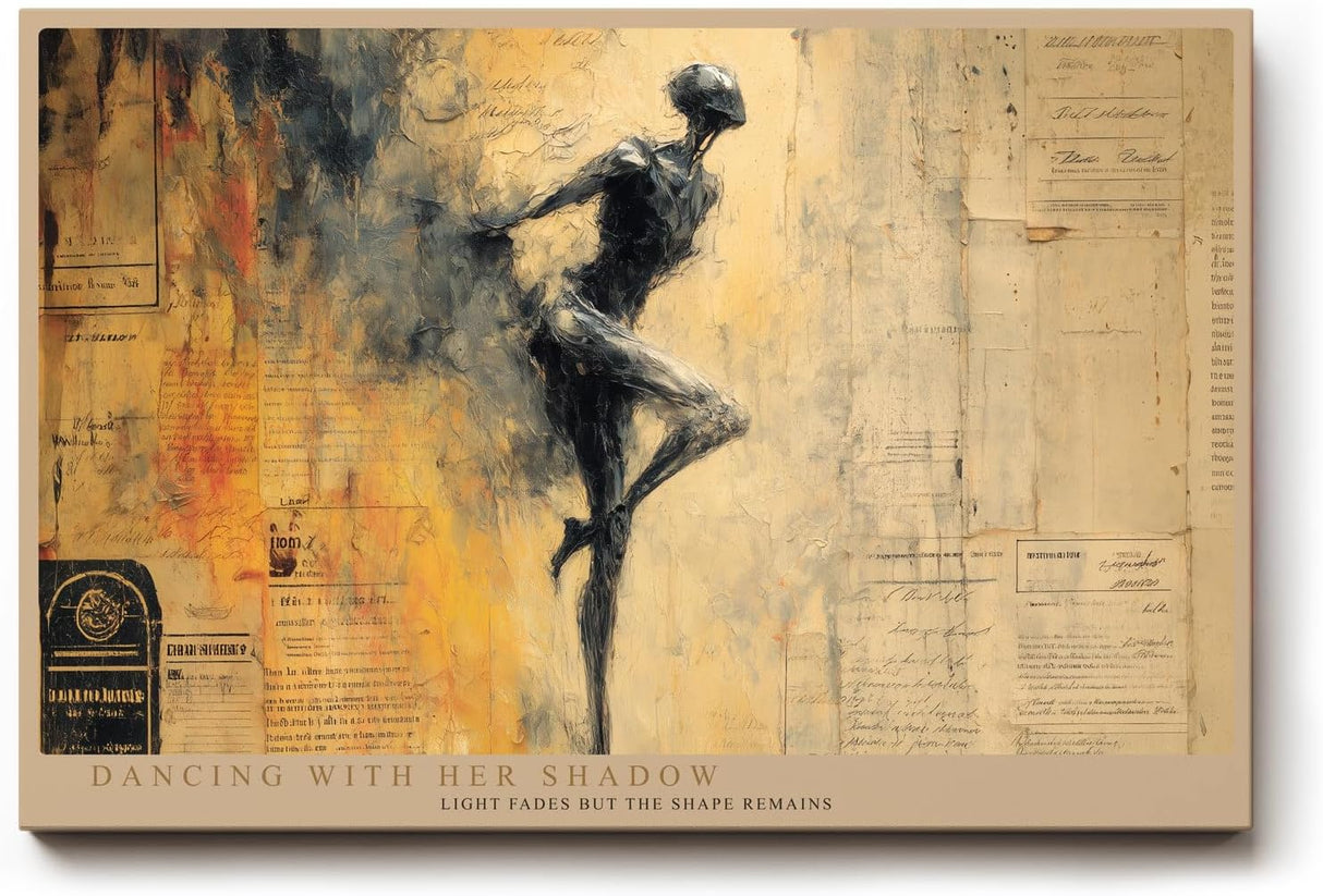 Paul Sinus Wandbild 120x80cm Abstrakte Taenzerin in Bewegung Kunstvolle Figur Collage in Beige Gold Moderne Wanddekoration