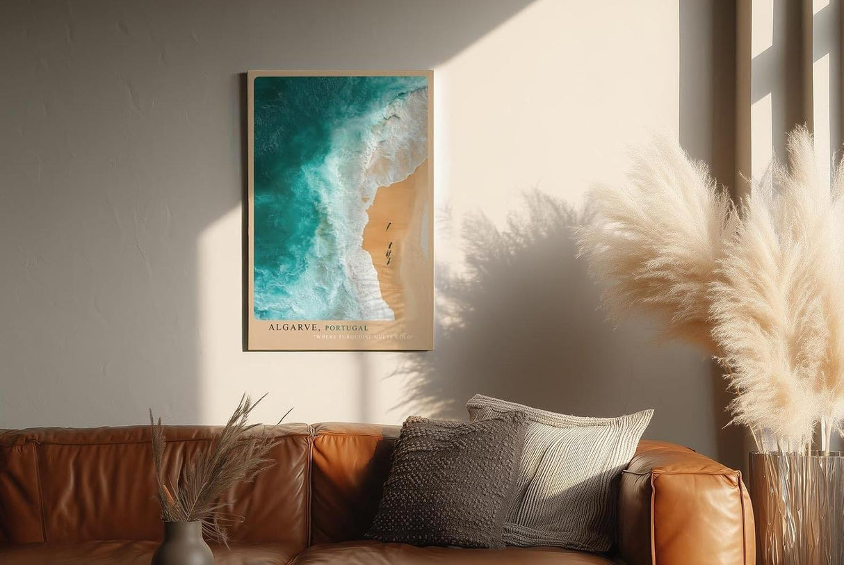 Paul Sinus Wandbild in 40x60cm Algarve Portugal – Luftaufnahme von Küste und Meer in Türkisund Goldtönen