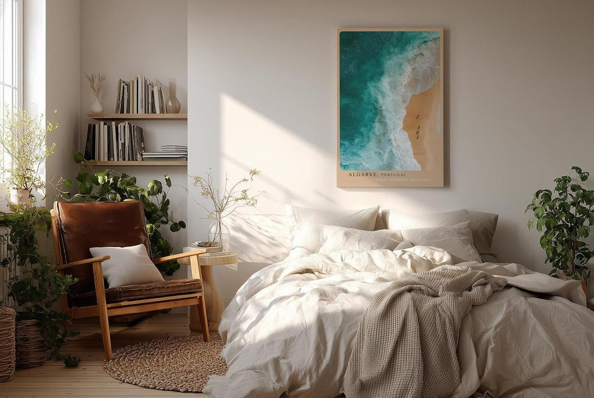 Paul Sinus Wandbild in 40x60cm Algarve Portugal – Luftaufnahme von Küste und Meer in Türkisund Goldtönen