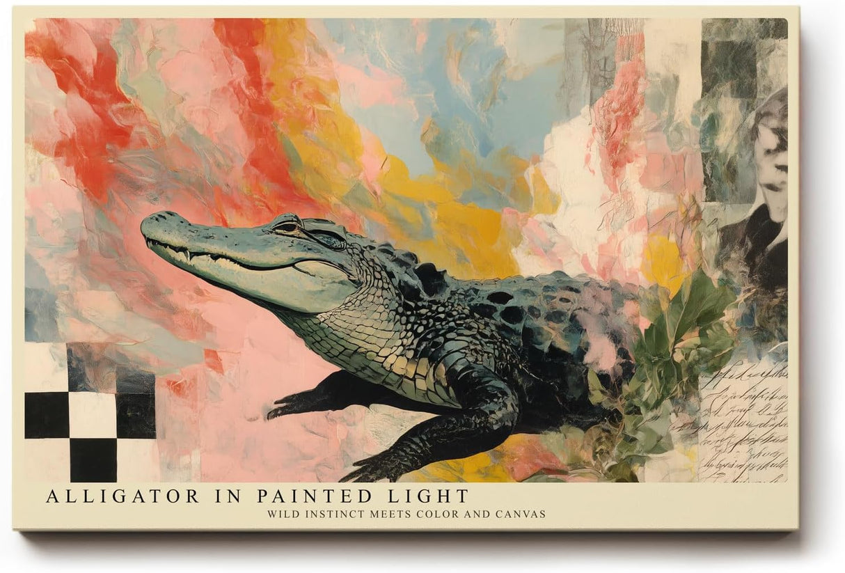 Paul Sinus Wandbild 120x80cm Alligator in Painted Light modernes Tierkunst Motiv mit Krokodil abstrakte Natur Poster für Wohnzimmer Büro