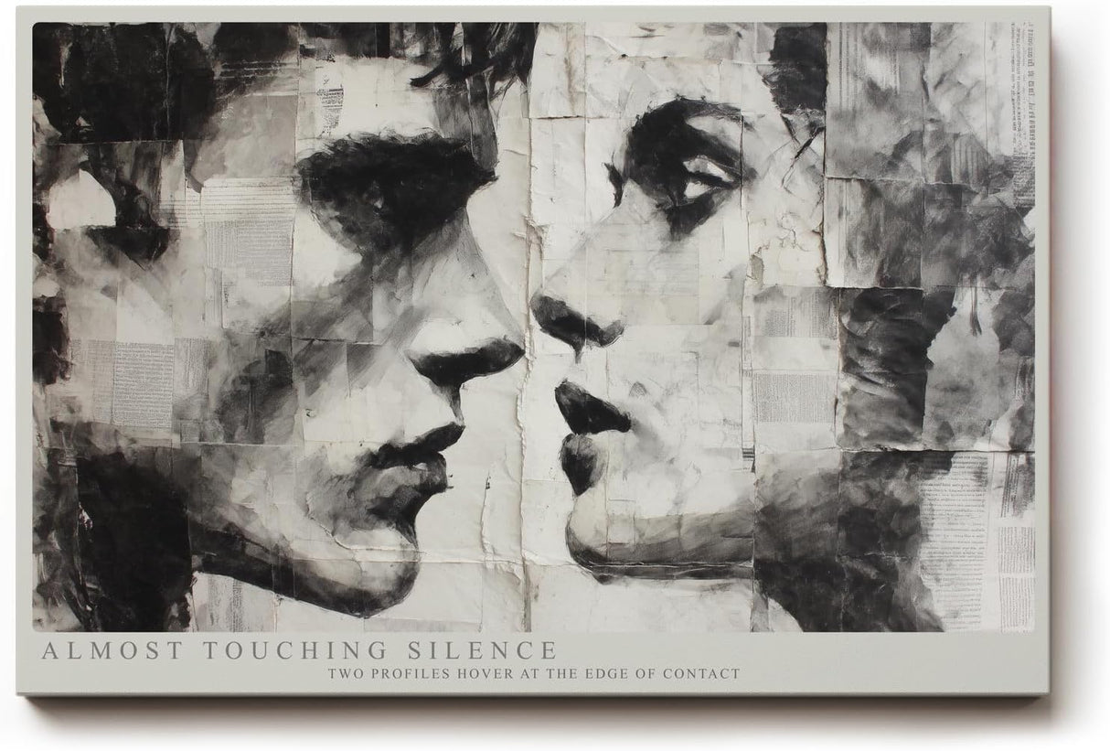 Paul Sinus Wandbild 120x80cm Almost Touching Silence Zwei Gesichter im Profil Schwarz Weiss Kunst fuer Wohnzimmer Schlafzimmer und Büro